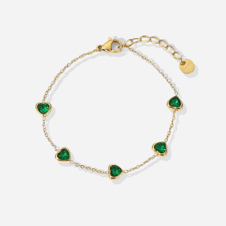 Francia™ | Bracelet cœurs verts en acier doré