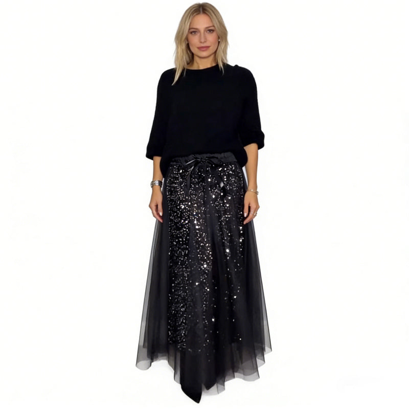 🎄 Remise temporaire de 50 % 👗 Ensemble femme avec haut à paillettes et jupe en tulle – un superbe ensemble deux pièces, élégant et scintillant ✨